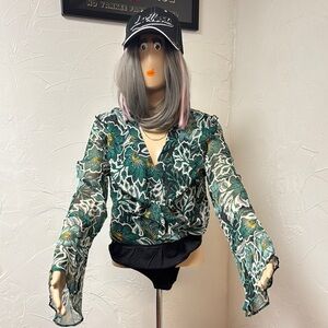 Band of the Free Floral Green Sheer Women's Body suit Top